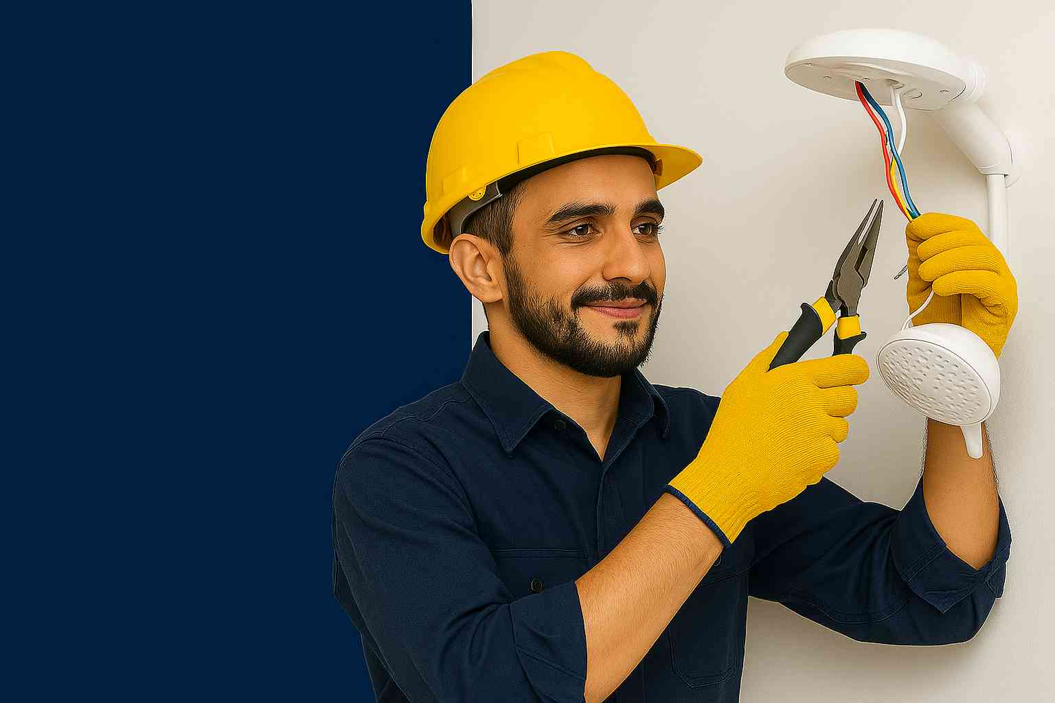 Eletricista trabalhando no quadro elétrico